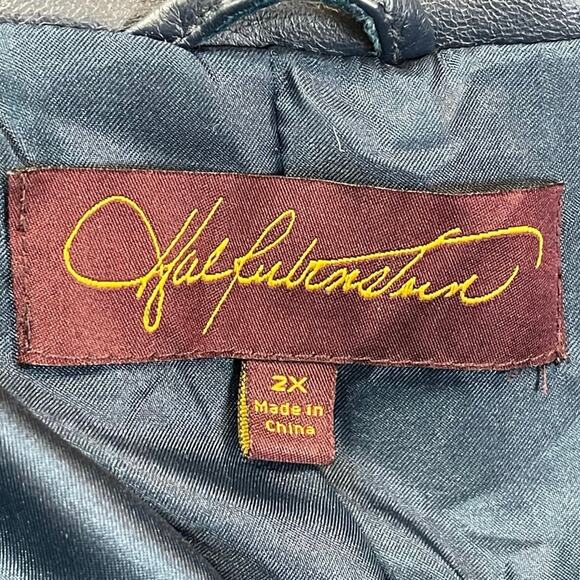 Hal Rubenstein Women’s 2X Blue Genuine Leather Jacket Zip Front Stretch Panels - Picture 6 of 8
